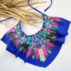 Xhilaration Ruffled Feather Bikini Top Blue XL NWT